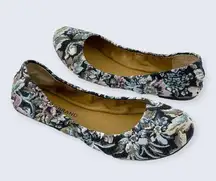 Emmie Navy Blue Cream Floral Embroidered Elasticated Ballet Flats 8