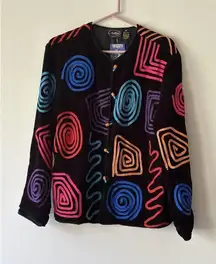 Allure 80s Vintage Sweater Triangle Swirly Novelty Print Cozy Unique M Button Up