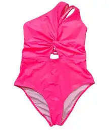 Cupshe  One Shoulder One‎ Piece Bathing Suit Women's Large Pink Twist Cutout NEW