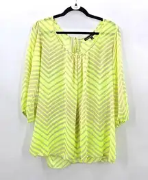 038. Heart Soul Green Chevron Sheer Top Blouse Plus 1XL