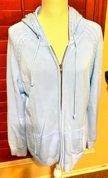 VTG 90s White Stag Sweater Womens Light Blue Full Zip Cardigan Hooded sz L