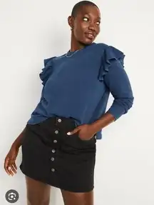Old Navy Blue Ruffle Trim French Terry Cropped Sweatshirt Women’s Size Medium