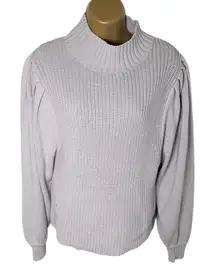 Prologue Puff Sleeve Mock Neck Sweater Ribbed Knit Dusty Lavender L