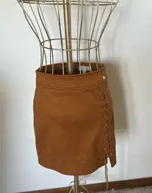 Dance & Marvel tan faux suede skirt with lace up detail size S