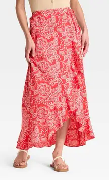 UNIVERSAL THREAD Women’s Ruffle Maxi Wrap Skirt in Red Paisley, Medium
