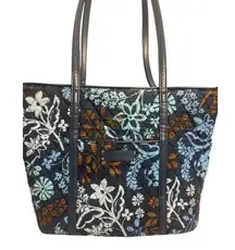 Vera Bradley Java Floral Quilted Tote Shoulder Diaper Bag Purse Blue Brown