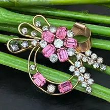 Vintage STAR-ART 1/20 12K GF Art Deco Pink Flower Rhinestones Pendant Brooch