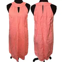 C&C California Pink Linen Cut Out Pleated Midi Dress