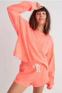 Aerie Endless Summer Relaxed Fit Crew Sweatshirt Small Neon Pink Oversized