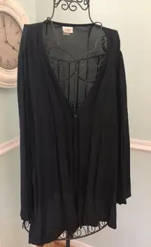 Eileen Fisher L Black One Button Lightweight Large Cardigan