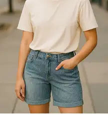 LEVI'S Denim Blue Jean Long Pinstriped Bermuda Length Shorts ~ Women's Size 12