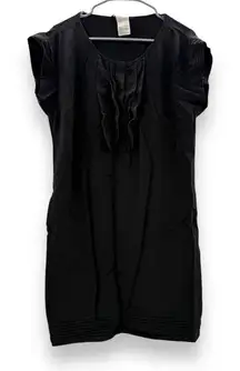 Weekend MaxMara 100% Silk Black Short Sleeve Ruffle Front Shift‎ Dress Sz 12 US