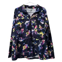 Christopher & Banks Size Large Women Floral Zip Jacket Shirt Long Sleeve Stretch