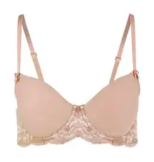 Adore Me Cafeau Demi Bra 34C NWT Lace Lightly Lined Nude Taupe