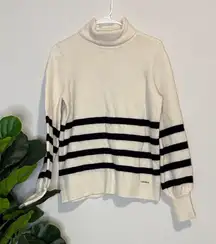 Michael Kors Black and off White Striped Turtleneck Sweater Small