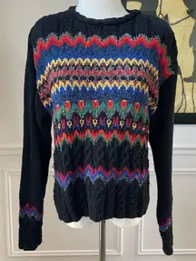 Vintage 80s Bright Bold Fair Isle Liz Wear Claiborne Sweater S