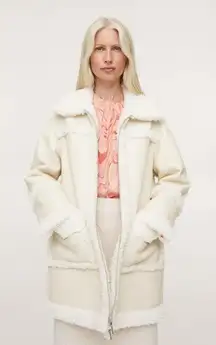 Mango Faux-Shearling Leather-Effect Coat‎ Black S