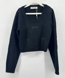 Miu Miu Made in Italy Black Knit Sweater Top Embellished Cropped Long Sleeve‎ XS