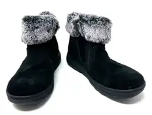 Khombu Size 7 Boots Black Leather Slip On Faux Fur Side Zip Winter Snow Warm‎