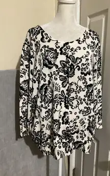 JOSEPH A. Womens Black White Floral Print Long Sleeve Button Cardigan Sweater XL