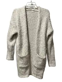 Altr’d State long open front Fuzzy  sweater Ivory White Small Cotton Acrylic