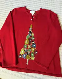 Susan Bristol Christmas Sweater Women’s XL Cotton Ramie Beaded Tree