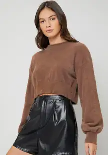 Brown Drop Shoulder Cropped Sweater