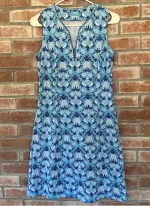 J. McLaughlin Catalina Cloth Pineapple Print Dress Women’s Small Blue Crochet