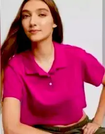 Wild Fable Fuschia Pink Polo Cropped Crop Top Size Medium