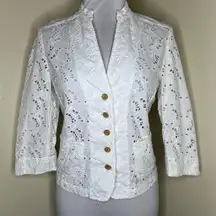 VTG Banana Republic Evening Jacket 4 White Lace Eyelet Cotton Embroidered Y2K 