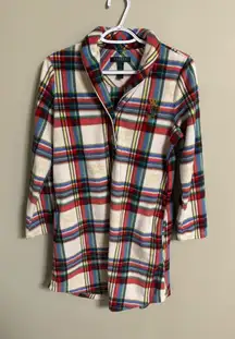 LRL Ralph Lauren Plaid Fleece Nightgown Women's Size Medium Snowflakes Pockets