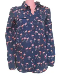 blue flamingo button down shirt top size small 4 6