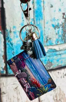 Handmade Beach Scene Keychain Purse Backpack Clip Accessory With Tassel