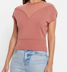 Dusty Rose Body Contour Mesh Cap Sleeves Sweater Top Sz S