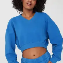 AERIE OFFLINE BLUE CROPPED V NECK PULLOVER SWEATSHIRT XL