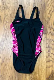 Speedo black and pink breast cancer ribbon one piece swimsuit size 6/32