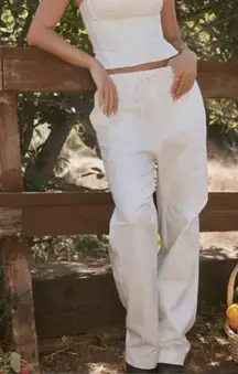 House of CB Luna Drawstring Casual Straight Leg Pants in White S