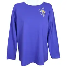 Purple Angel Embroidered Embellished Long Sleeve T Shirt Large