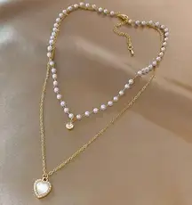 Love Pendant Double Collar Chain Necklace 