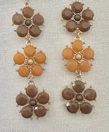 Orange and brown flower triple tier drop earrings