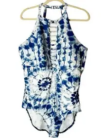 Cacique Blue Tie Dye High Neck One Piece No Wire Swimsuit 24