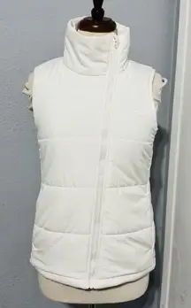 New Balance Women Ivory Diagonal Zip-Front Puffer Vest Side Pockets High Neck XS
