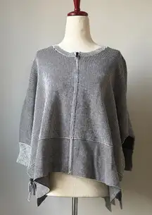 CAbi Black and White Striped Poncho Sweater Size Small Cotton Oversized Full Zip