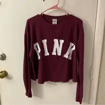 PINK Victoria Secret Long Sleeve Crewneck Cropped Thermal Boxy Sweatshirt