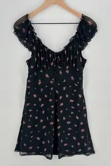 No‎ Boundaries Sheer Mesh Sweetheart Ruffle Trim Floral Print Babydoll Dress