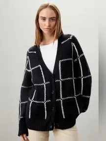 ANINE BING Kurt Cardigan Sweater Black White Plaid Grandpacore Oversized Slouchy