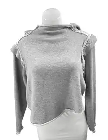 Free People Women's Gray Distressed Long Sleeve Hooded Hoodie Crop Sweatshirt M