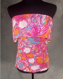 Lilly Pulitzer Tube Top Wiley Ruffle Shorley Blue Feeling Tanked Xs Resort Beach