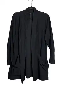 EILEEN FISHER Black Drape Front Crepe Cardigan Jacket Size 1X Open Front Pockets