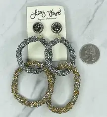 Liz Vivo Chunky Textured Rhinestone Hoop Stud Post Pierced Earrings